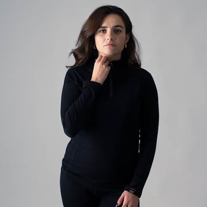 T-shirt manches longues col montant zippé en laine mérinos et fibre Silverprotect